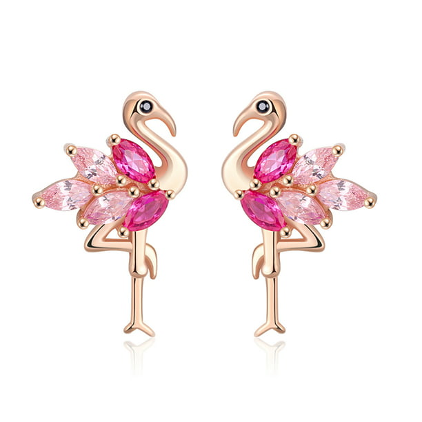 Flamingo Colorful Ear Studs 925 Sterling Silver 